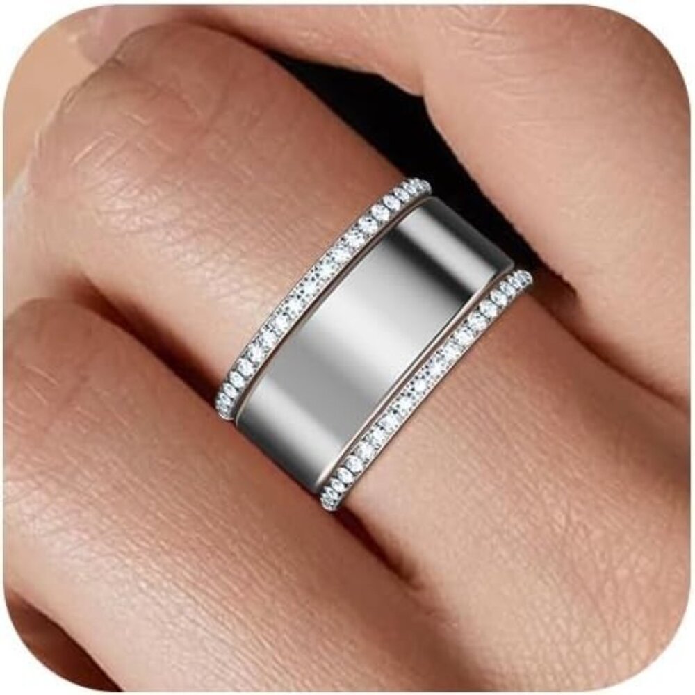 14K Gold Plated Cubic Zirconia Simulated Diamond Oura Stack Ring - Silver